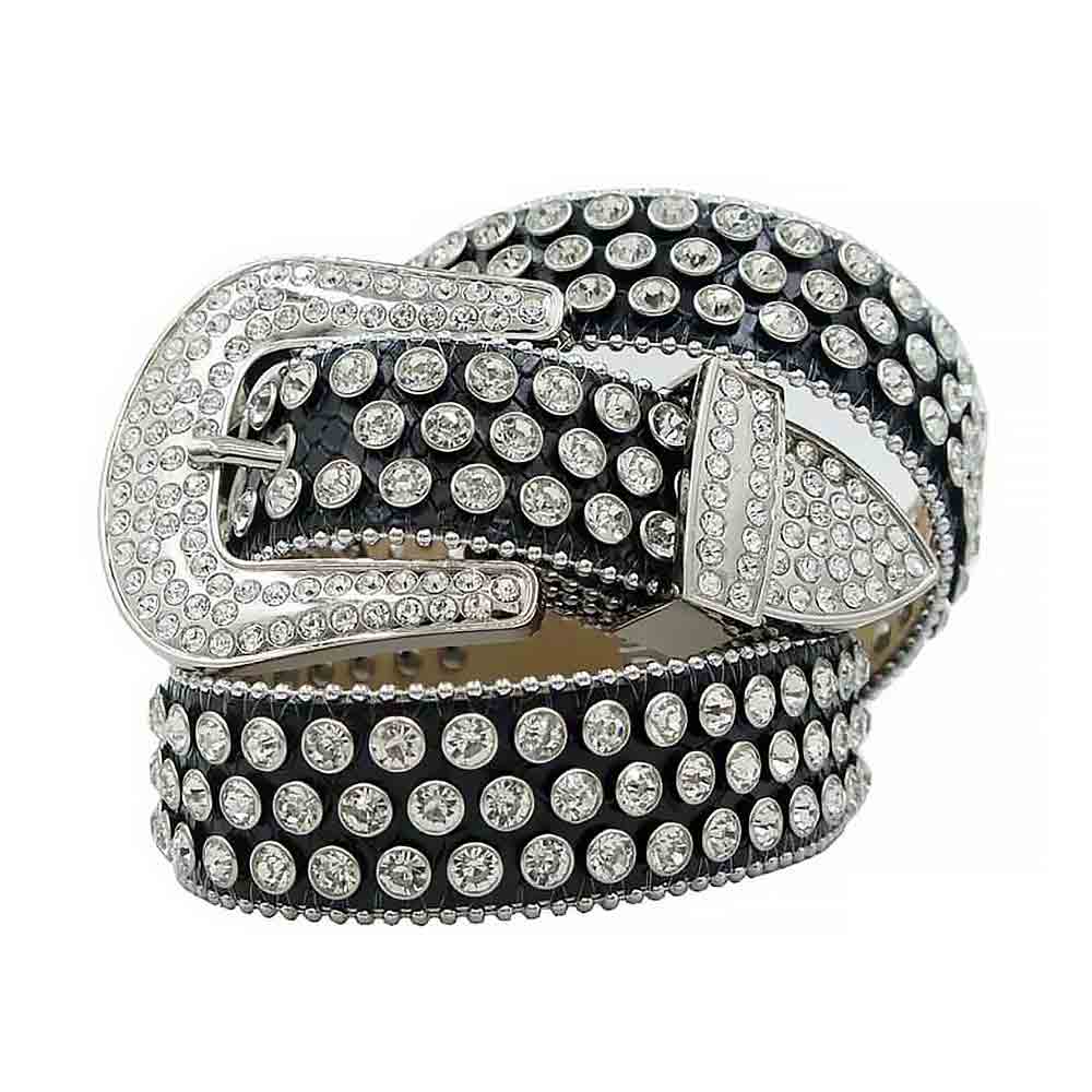 Black Strap With Sparkling White Studded Rhinestone Belt