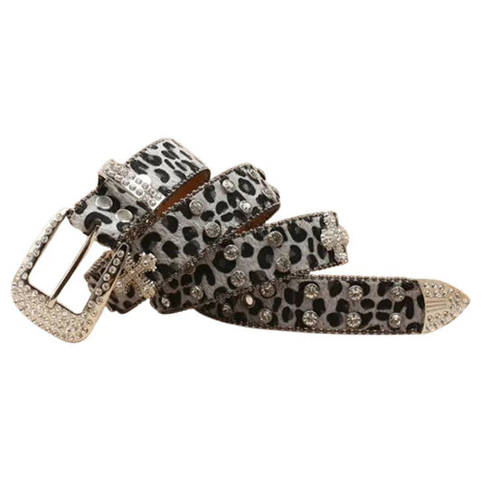 Leopard Print Rhinestone Western Belt